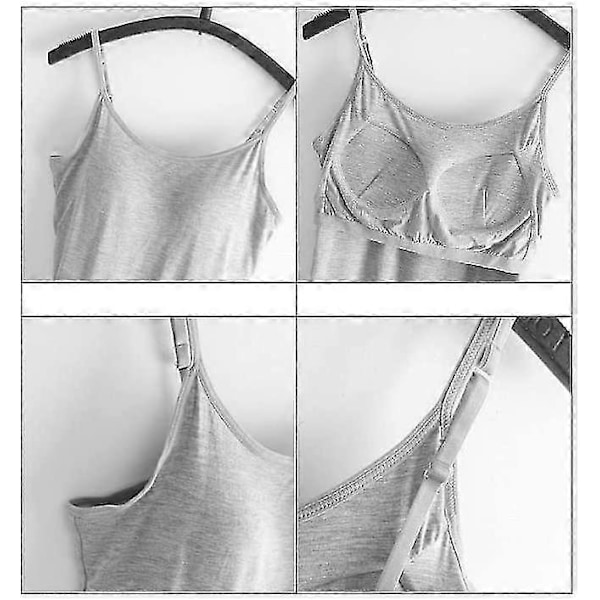 2-i-1 Dam Basic Sömlös Camisole Enfärgad Spaghettiband Slim Fit Bomull, Justerbara Spaghettiband Linne med Inbyggd BH Grey M