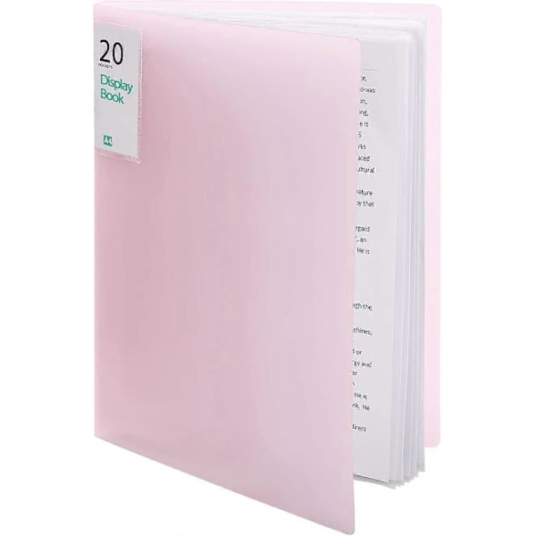 Plastlommer Presentasjonsbok Portefølje Mappe Klar Plastlommer Beskyttere Visningsbok Dokumentorganisator For Noter Kunstverk Tegning Pink 20 Pockets
