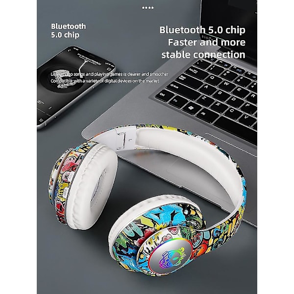 Bluetooth-kuulokkeet, kokoontaitettavat langattomat peliheadsetit mikrofonilla white