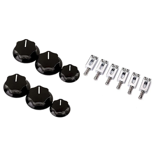 6x Elektrisk Gitarbro-Saler Flatt Sett & 6 stk. Kontrollknapper Volum Lydkontrollknapper For Jazz