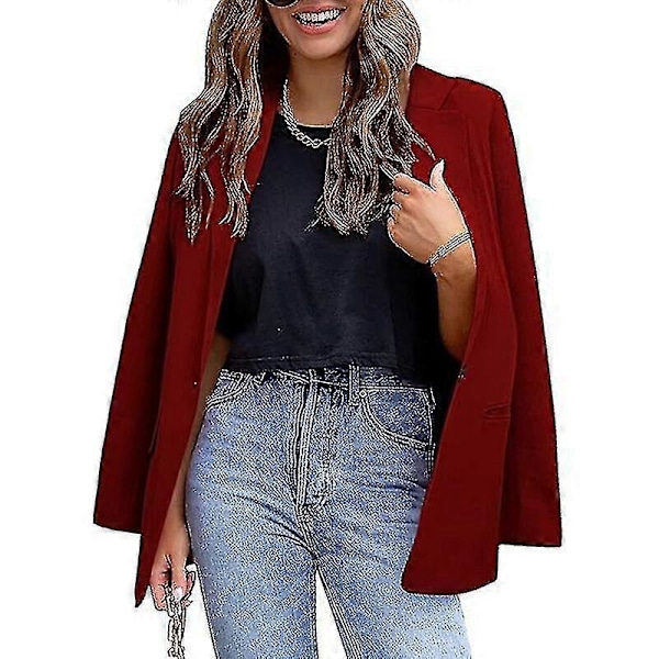 Dame Business Jakker Åben Front Blazer Casual Langærmet Arbejdstøj Claret L