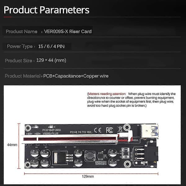 Ver009s Plus Pci-e Riser Kort Pci 1x Til 16x Usb 3.0 Kabel Sata Til 6pin Stik Til Grafik Video