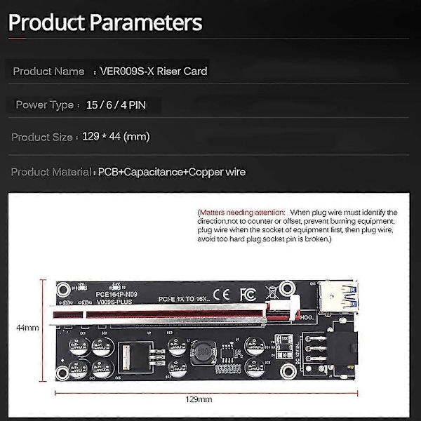 Ver009s Plus Pci-e Riser-kort Pci 1x till 16x Usb 3.0-kabel Sata till 6-pin kontakt för grafikvideo