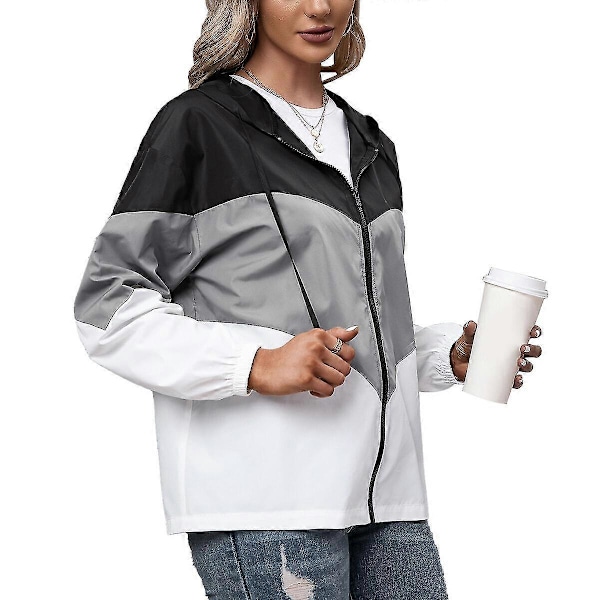 Dame Colorblock Windbreaker Vandtæt Jakke Letvægts Frakke Grey M