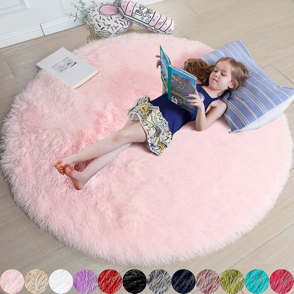Tflycqblush Rundt Teppe For Soverom, fluffy Sirkel Teppe 4'x4' For Barnerom, pelsaktig Teppe For Tenåringsjenterom, lodden Sirkulært Teppe For Barnehage, fuzzy Pl