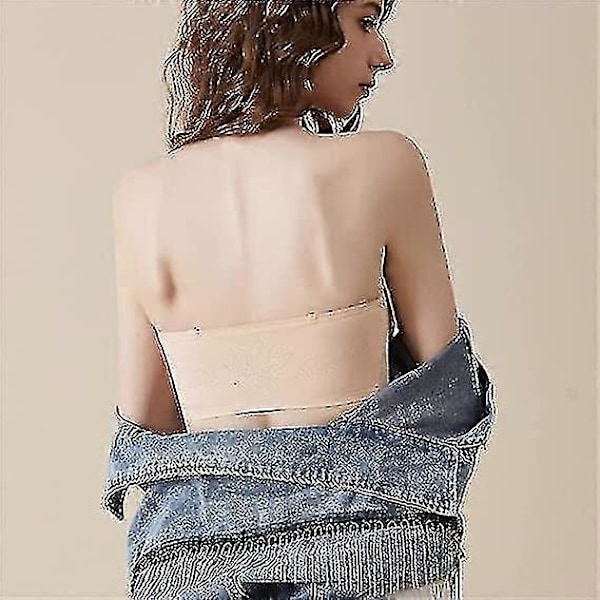 Damunderkläder Axelbandslös Frontspänne Lyft-BH, Trådlös Halkfri Osynlig Push Up Bandeau Beige M