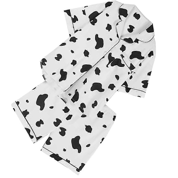 1 Set med 2 st Sommar Dam Pyjamas Tecknad Ko Pyjamas Bomull Kofta Kortärmad Shorts Casual Hemmakläder Tvådelat Set (Vit Svart Storlek M)