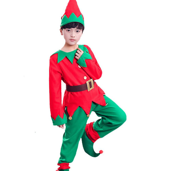 Christmas Santa Elf Cosplay Kostym Fancy Dress Up Xmas Party Performance Outfit För Kvinnor Män Pojkar Flickor Kids Boys 7-9 Years