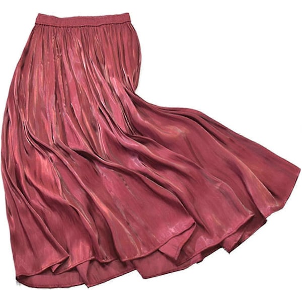 Kvinner Silky Glans Elastisk Midje Pliseert Akkordeon Midi Lange Skjørt S-2xl Style1 M