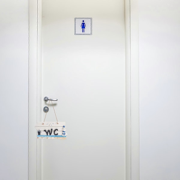 Medelhavsinspirerad handgjord vägghängd WC-skylt i trä (Fyr)