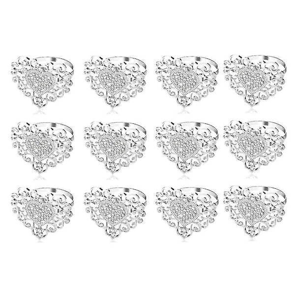 12 Stk. Servietringe Holder Hjerte Servietring Rhinestone Servietspænde Til Valentinsdag Bryllup Helligdag