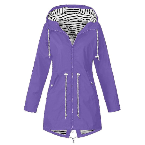 Regnkappa Dam Plus Size Vattentät Lång Trenchcoat med Huva Fodrad Vindjacka Resejacka Utomhusjackor med Huva Purple M