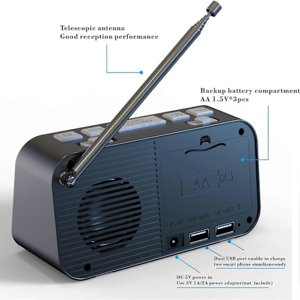 Digital Väckarklocka Radio Dubbel Usb Justerbar Volym Led-display Sleeptimer Trådlös Fm/dab Klockradio Hemtillbehör Qinghai