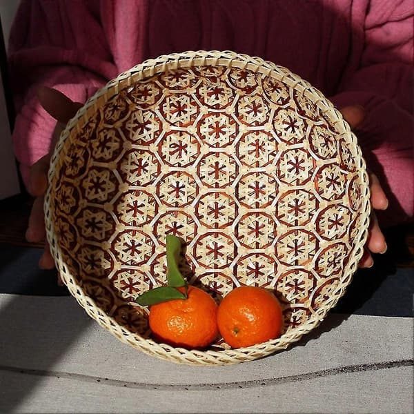 3 st Bambu Picknickbricka Handgjord Rum Snacks Fruktskål Grönsakskorg Mat Bröd Rätter Multipurp