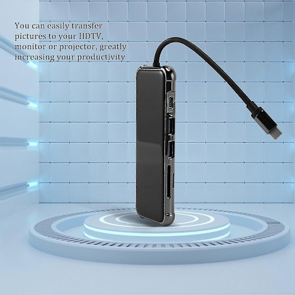 6-in-1 USB Type C -keskitin 4K@30Hz -yhteensopivalla USB 3.0 SD/TF-moniporttisovittimella Pro Lap -laitteille
