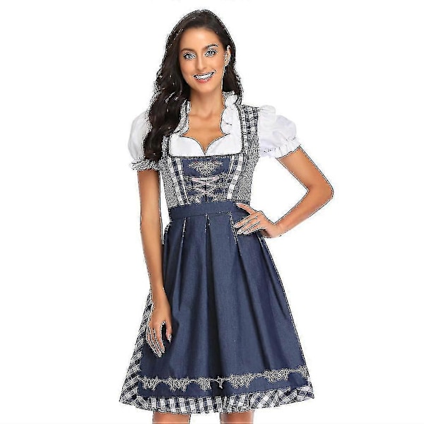 Naisten Oktoberfest Oluttyttö Puku Baijerilainen Perinteinen Dirndl Mekko Cosplay Naamiaisasu Denim Blue M
