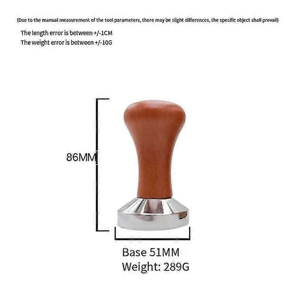 Kaffetamper i tre med base i rustfritt stål, egnet for espressomaskintilbehør 53 mm