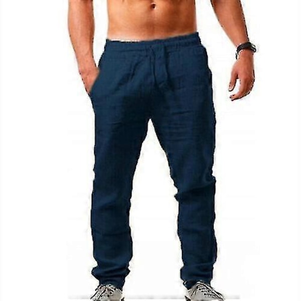 Herre Casual Bomuld Hør Løse Harem Bukser Strand Yoga Hippie Bukser Dark blue 4XL