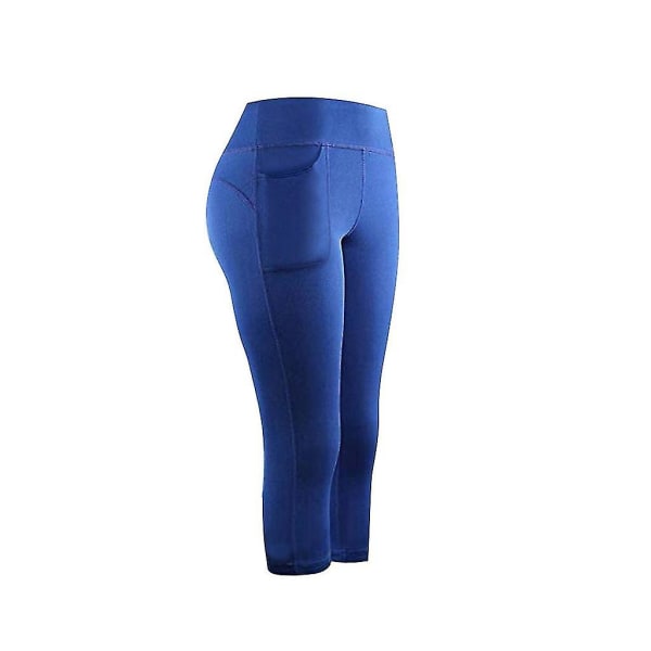 Tflycq Kvinnor Stretch Yoga Leggings Fitness Löpning Gym Sport Fickor Aktiva Byxor Blue M