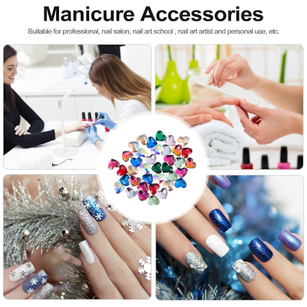 50 stk 3D Hjerteform Negl Rhinestone Manikyr Charms DIY Neglekunst Klistremerker