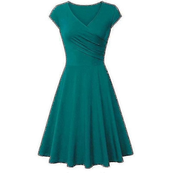 Elegant Damklänning Enfärgad Kortärmad V-ringad Afton Cocktail Bal Sommarklänning Green L