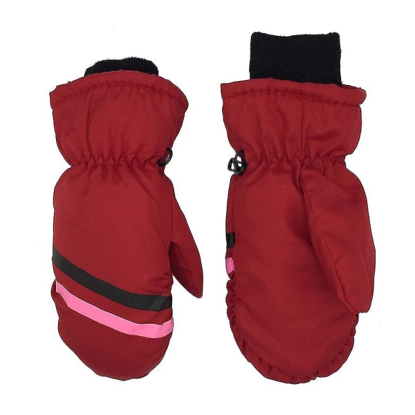 Lämpimät hiihtohanskat lapsille, talvi fleece vedenpitävät lämpimät lumilautailuhanskat 3 sormea hiihtoon ja lasketteluun Style2-red