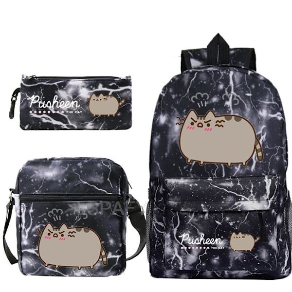 3 st Kawaii Tjock Katt Ryggsäck Pusheen Tryck Skolväska style 15