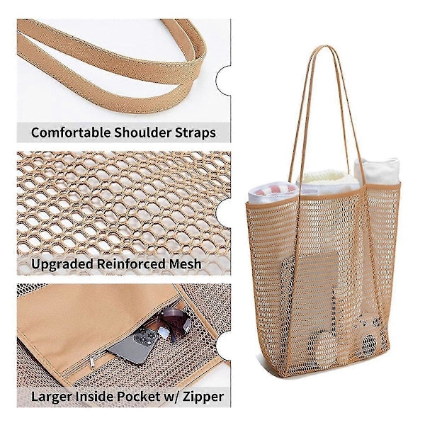 Bærbar Mesh Taske Børn Opbevaringstasker Svømning Strandtaske Til Håndklæder Kvinder Kosmetik Makeup Taske Sort