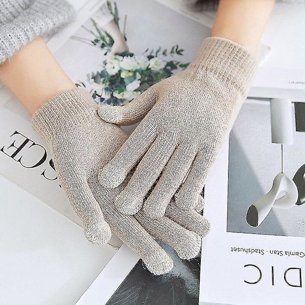 Cashmere strikkede vinterhansker for kvinner Cashmere strikkede varme tykke hansker for kvinner høst og vinter med berøringsskjerm for ski Khaki