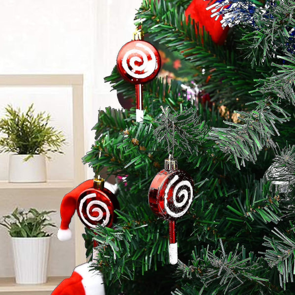6 Stykker Julekjærlighet-på-pinne Ornamenter, Bruddsikre, Glitrende, Sukkerstangdesign, Ornament For Juledekorasjoner rød