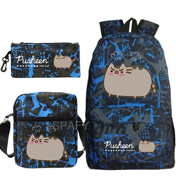 3 st Kawaii Tjock Katt Ryggsäck Pusheen Tryck Skolväska style 10