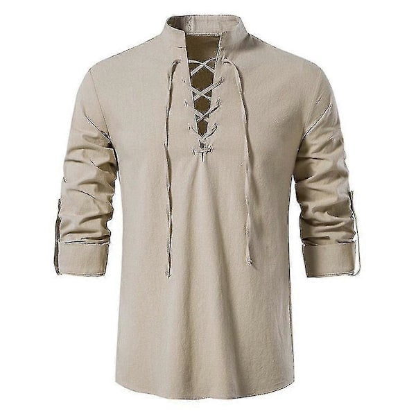 Herr Retro Stil Snörning Skjortor Toppar För Medeltida, Renässans, Vikinga Pirat, Hippie Apricot M