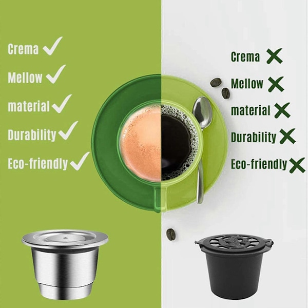 4x Espresso Påfyllbare Kapsler Gjenbrukbare Pod Espresso Kaffekapsel Rustfrie Stålkapsler Kompatible