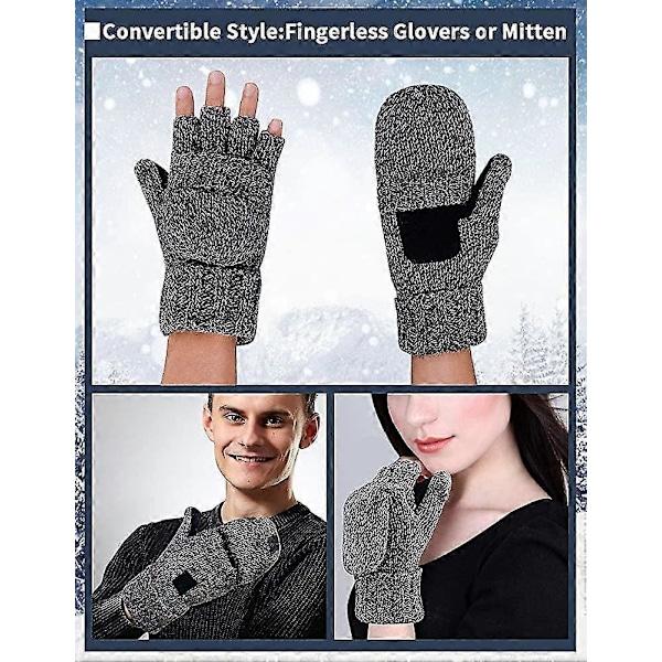 Vinter Ullblandade Stickade Fingervantar Halvfinger Vantar Med Fleecefoder För Män
