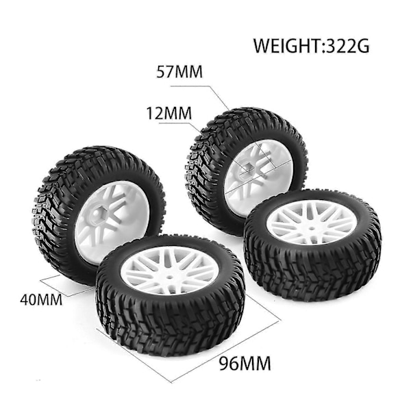 4kpl Rc 1/10 mittakaavan maastoauton renkaat ja vanteet 94166/94107/94106, vihreä