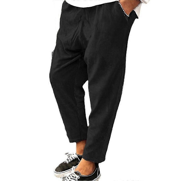 Herr Manchester Cord Look Raka Byxor Lediga Baggy Byxor Black M