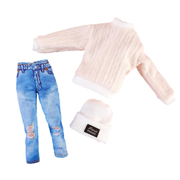 Mode 1/6 Dock Kläder Set Prinsessan Tröja Toppar Jeans Skor Hatt Outfit Set Present för tjejer Cream White