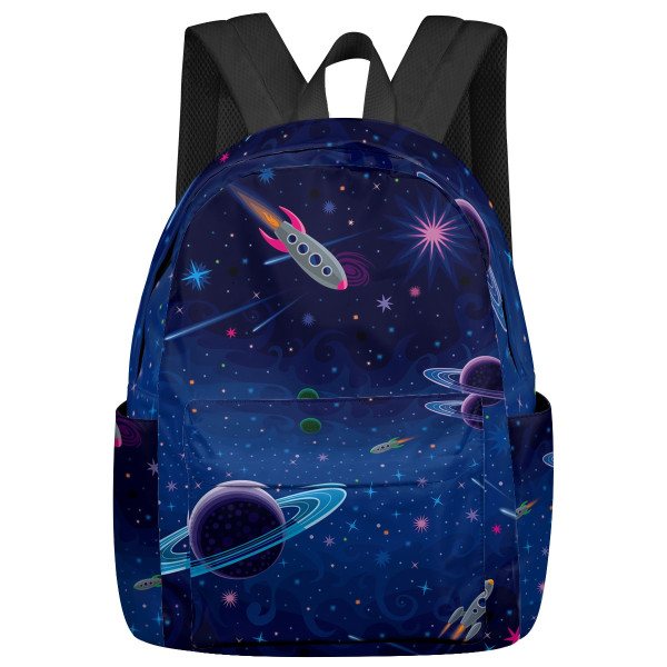 Yttre rymden Tecknad Söt Rymdskepp Raket Ryggsäckar Anpassade Student Skolväskor Laptop Ryggsäck Män Kvinnor Resa style 6
