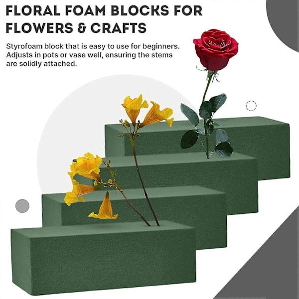 4 stk. Blomsterskumblokke til håndværk, vådt blomsterskum til arrangementer med kunstige og friske blomster (