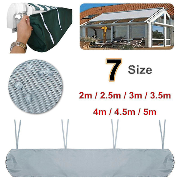 Vinteroppbevaringspose for terrassemarkise, vanntett deksel med knytebånd for uttrekkbare rullegardiner for terrassehagemarkise Gray 4.5 Meters