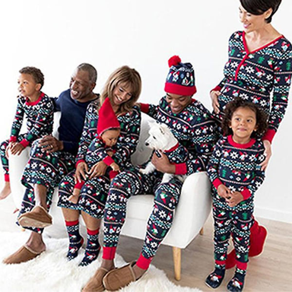 Hem Matchande julpyjamas Nyhet Ugly Snowflake Print Pyjamas Holiday Pyjamas Set Men 14-15 Years