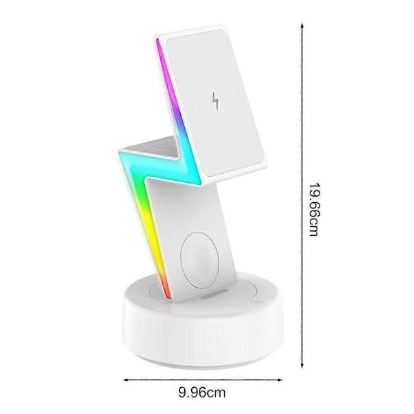 3-i-1 Trådløs Lader med RGB-Lys Magnetisk Hurtiglading Intelligent Gjenkjennelse Laderstativ Kompatibel Iphone/Kompatibel Iwatch/Kompatibel Ai