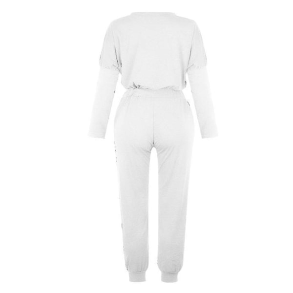 Kvinnor Casual Enkla kläder T-shirt Toppar + Dragsko Elastisk midja Jogging Träningsbyxor Byxor Loungewear Set White 2XL