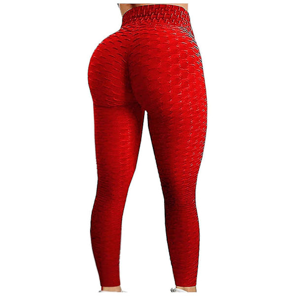 Buttlyftande Anti Cellulit Leggings för Kvinnor Högmidjade Yogabyxor Träning Magekontroll Sport Tights Red XL