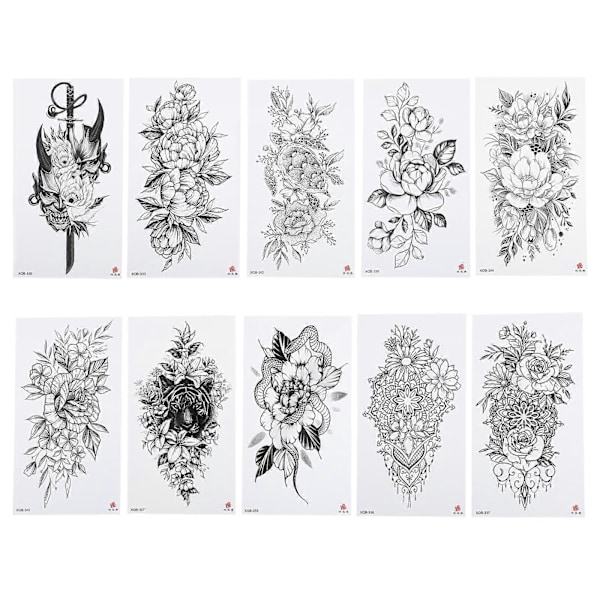 10 Ark Armklistremerker Full Arm Midlertidige Tatoveringer Dekorative Kroppsklistremerker