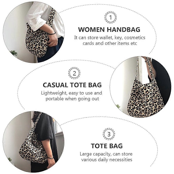 Chic Stor Kapacitet Axelväska Retro Leopardtryckt Dam Handväska Armhåleväska