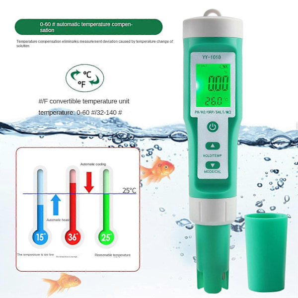 10 I 1 Ph/tds//salt/temp/s.g/orp/h2/fertilitet/resistivitet Vattenkvalitetsmätare För Pooler, Dr