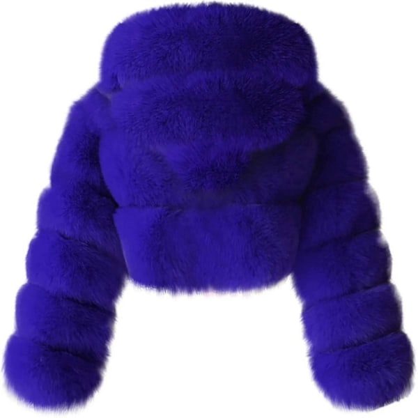 Faux Fur Pelsjakke Dame Med Hætte Cropped Bubble Frakker Fleece Kort Varm Jakke Størrelse Frakker Til Kvinder 4X-Large Blue