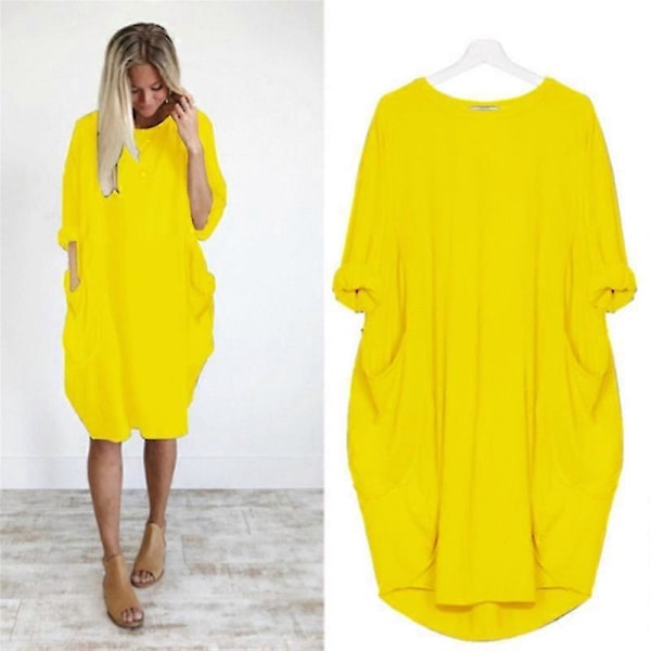 Oversized Tunika Klänning Dam Långärmad Lös Baggy T-shirt Toppar yellow M