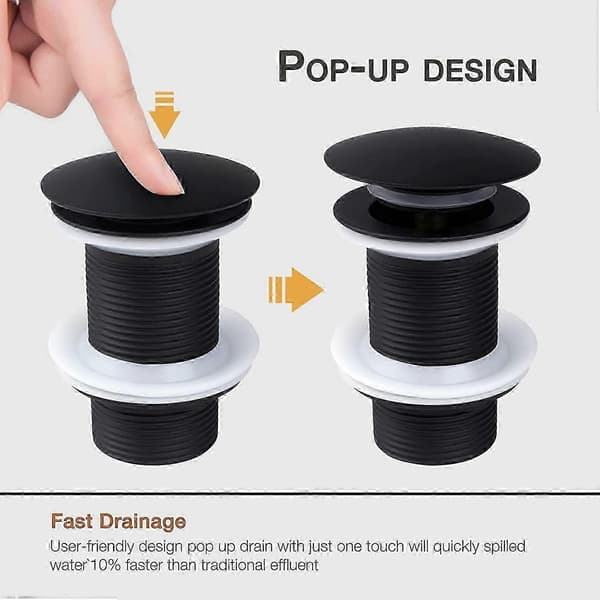 Bottenventil utan slits, Svart, Pop Up Fjäderplugg